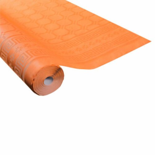 Nappe papier damassé en rouleau de 6m couleur orange