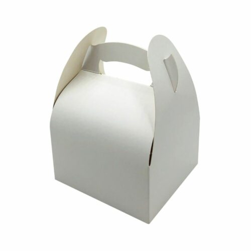 Caissette pâtissière en carton blanc avec poignée