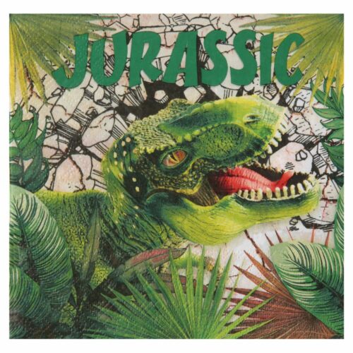 Serviette 30x30 cm, imprimé dinosaure, jungle.