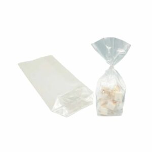 Sachet polypro transparent avec fond carré écorné. Le fond est formé d'une pellicule rigide. Pour emballer les confiseries.