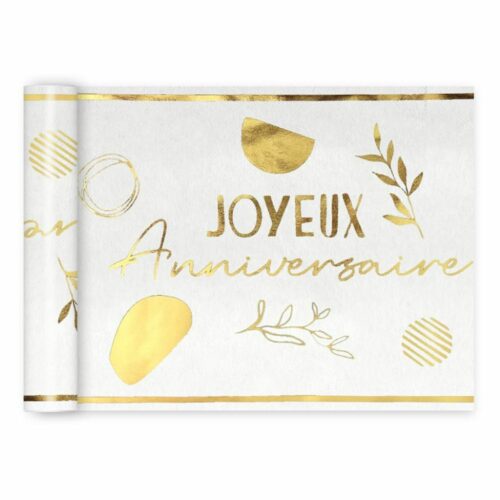 Chemin de table en polyester, imprimé "joyeux anniversaire" couleur terracotta