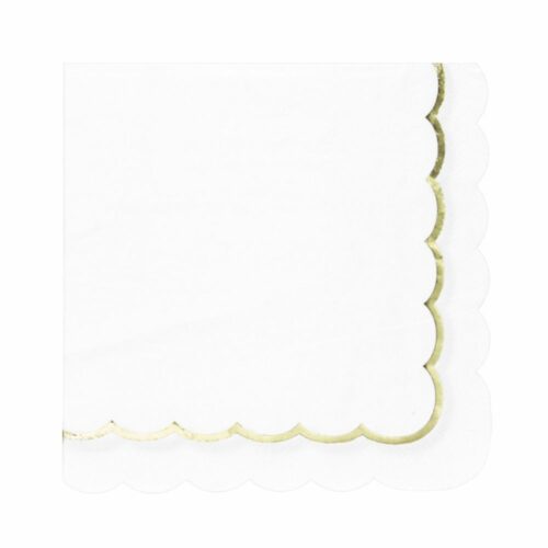 Serviette festonnée 33x33cm couleur blanc avec liseré or
