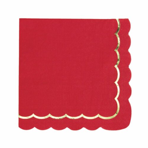 Serviette festonnée 33x33cm couleur rouge avec liseré or