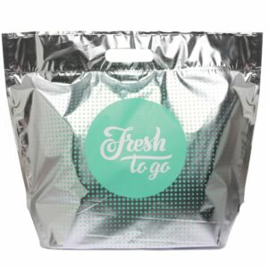 sac imprimé “Fresh To Go” de Take Away d’une capacité de 16 litres . Réutilisable et lavable, il peut être utilisé pour les produits frais et congelés