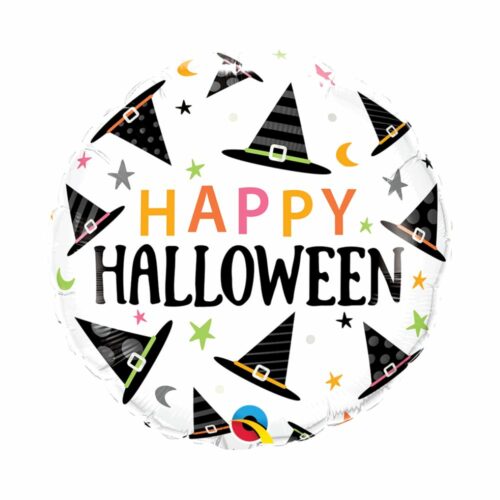 Happy Halloween rond ballon - Chapeaux de sorcière